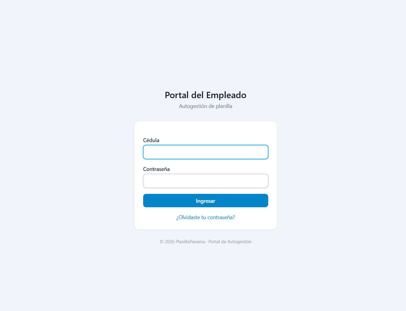 Pantalla de inicio de sesión.