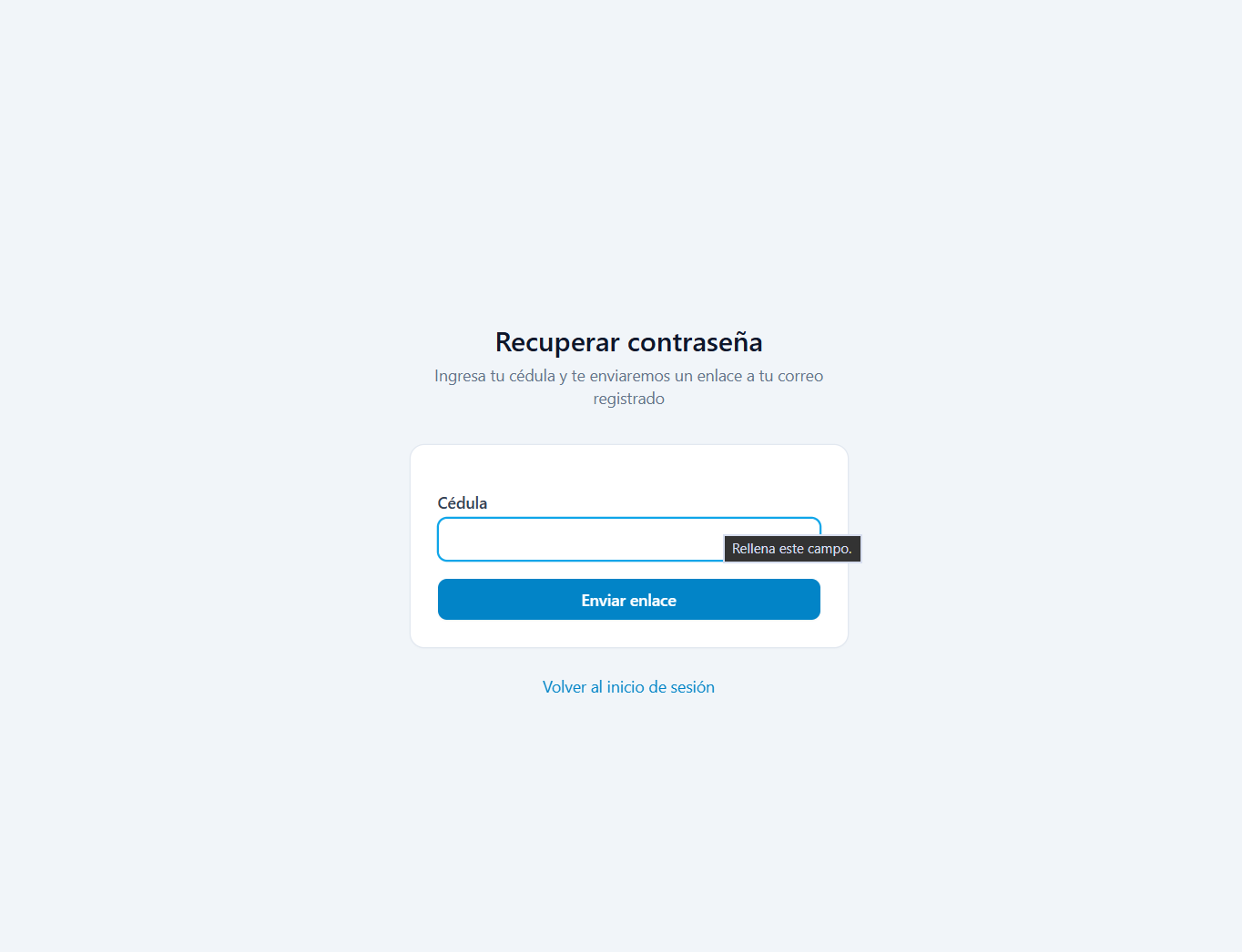 Recuperar la contraseña con la cédula.